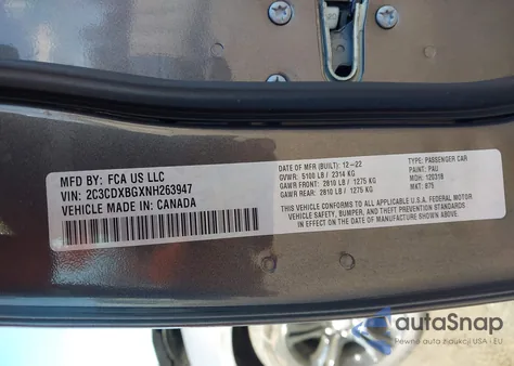 2022 Dodge Charger Sxt Rwd z USA, uszkodzony, nr VIN 2C3CDXBGXNH263947